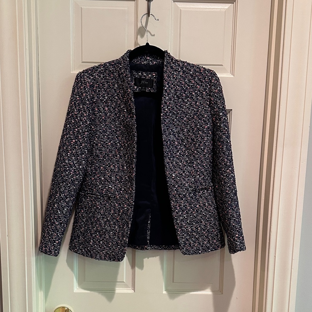 J. Crew Metallic Navy Tweed Lady Blazer